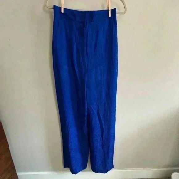 Zara Blue Jacquard Menswear Full Length Wide Leg Pants - Picture 3 of 10